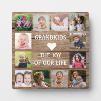 Rustic Wood Grandkids Quote 12 Photo Collage Plaque