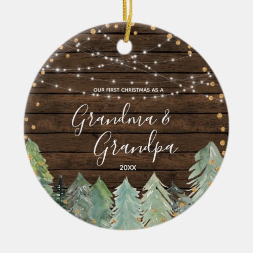 Rustic wood Grandma Grandpa Christmas Ornament