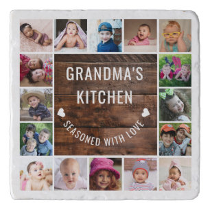 Rustic Wood Grandma’s Kitchen 16 Photo Collage Trivet