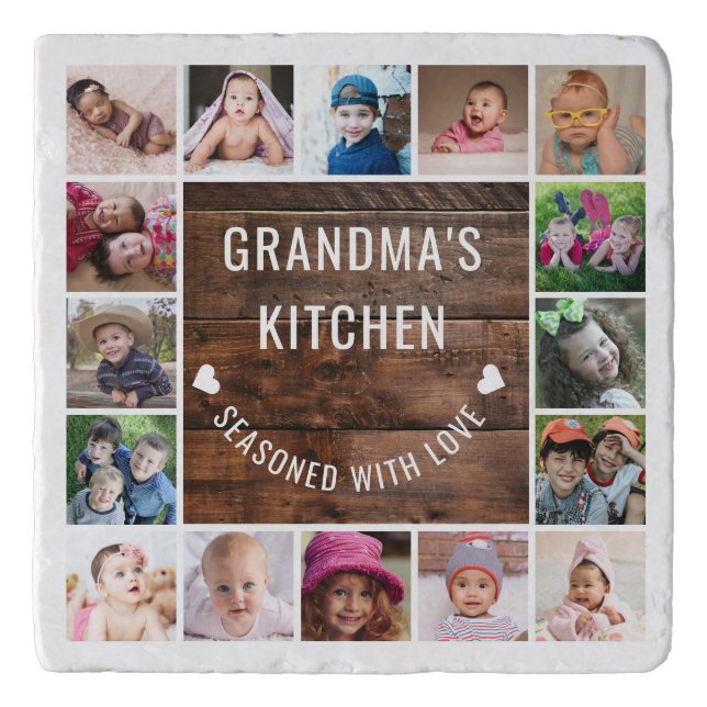 Rustic Wood Grandma’s Kitchen 16 Photo Collage   Trivet (Front)