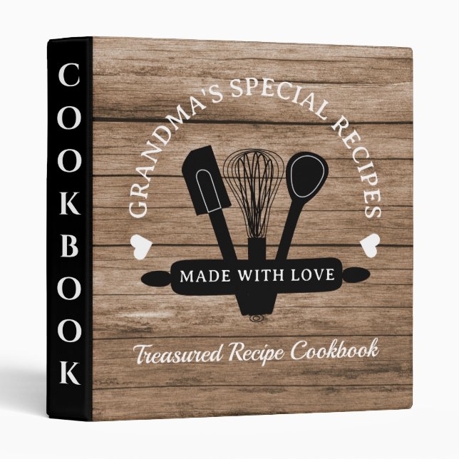 Rustic Wood Grandma's Special Recipes Cookbook  3 Ring Binder (Front/Spine)