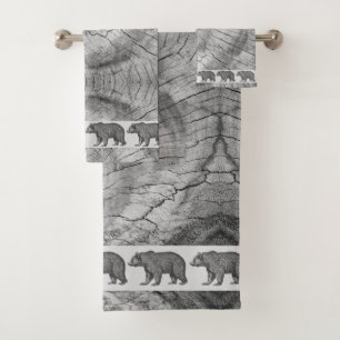 Rustic Wood Gray Walking Bears Bath Towel Set