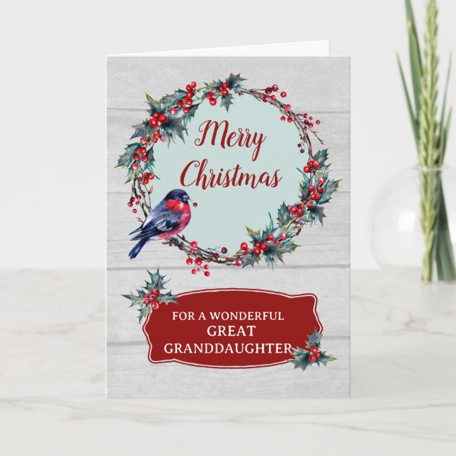 Rustic Wood Great Granddaughter Merry Christmas Card (Front)