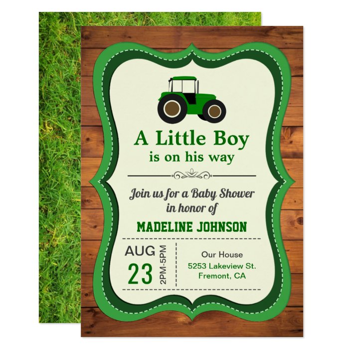 rustic wood green farm tractor baby shower invitation  zazzle