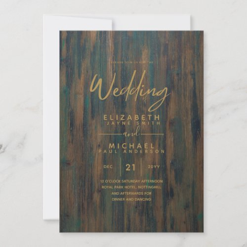 Rustic Wood Green Gold Wedding Invites