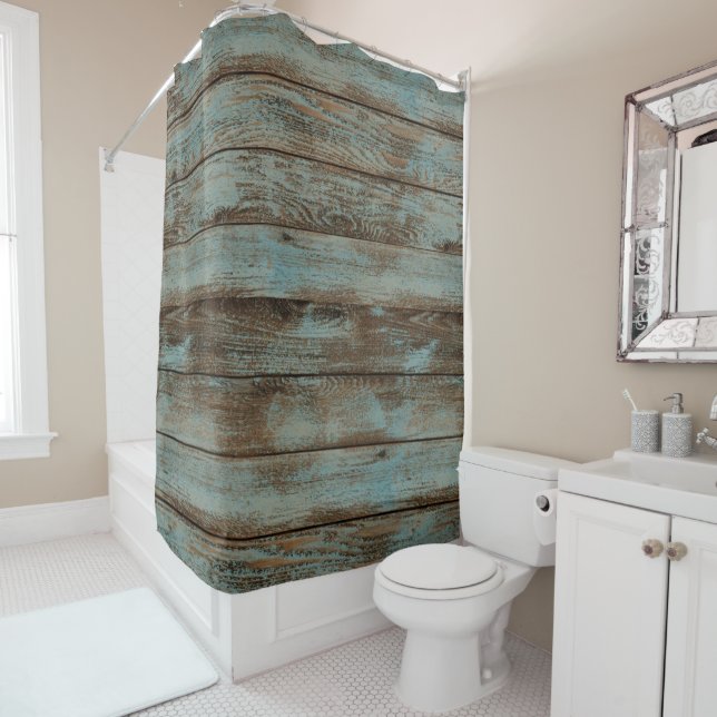 Rustic Wood Green  Shower Curtain (In Situ)