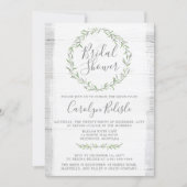 Rustic Wood Green Wreath Bridal Shower Invitation (Front)