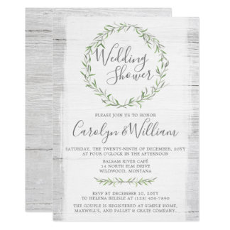 Rustic Wood Green Wreath Wedding Shower Invitation