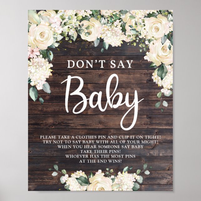 Rustic wood greenery boho dont say baby sign (Front)