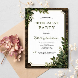 Rustic Wood Greenery Botanical Retirement Party Invitation