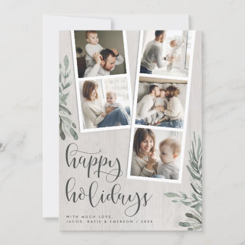 Rustic Wood Greenery Christmas Photo Booth Collage Holiday Card