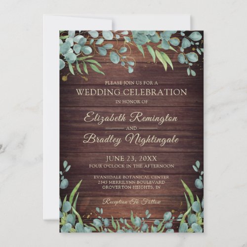 Rustic Wood Greenery Eucalyptus Wedding Invitation