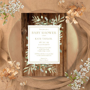 Rustic Wood Greenery Floral Baby Shower Invitation