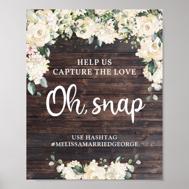 Rustic wood greenery foliage floral oh snap sign (Front)