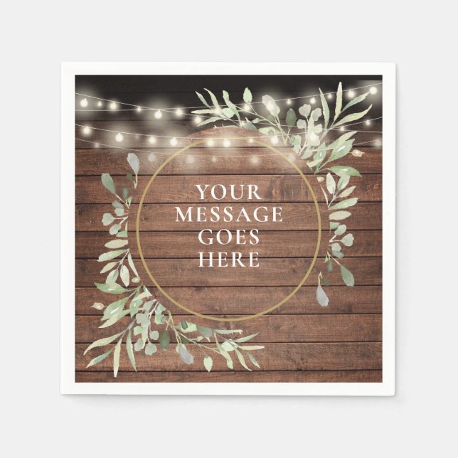 Rustic Wood Greenery Foliage String Lights Napkins (Front)