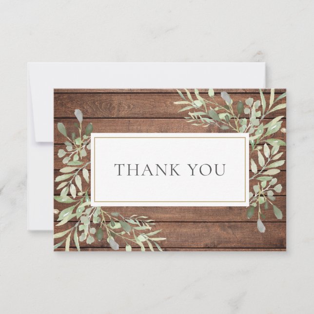 Rustic Wood Greenery Funeral Celebration Of Life Thank You Card (Front)
