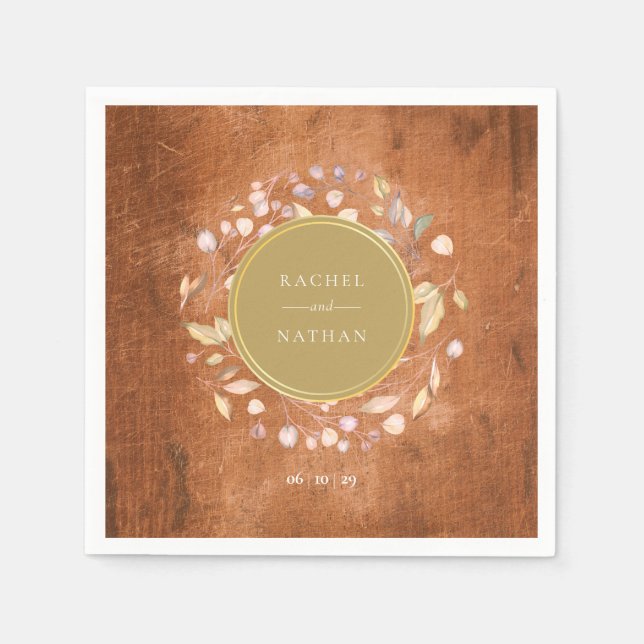 Rustic Wood Greenery Garland Wedding Napkins (Front)