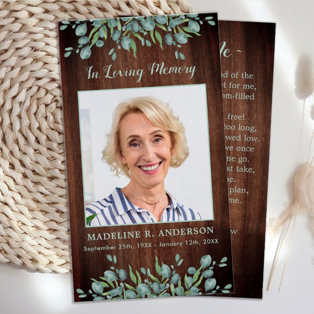 Rustic Wood Greenery Memorial Funeral Prayer Card (Creator Uploaded)