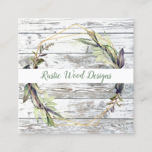 Rustic Wood Greenery Square Business Card
