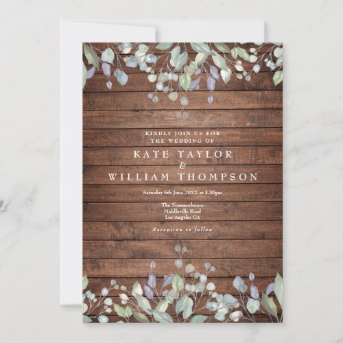 Rustic Wood Greenery Watercolor Floral Wedding Invitation