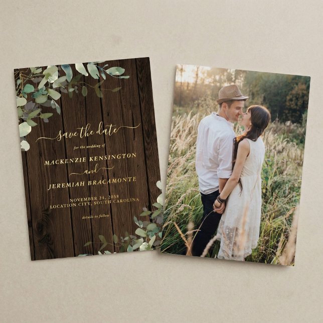 Rustic Wood Greenery Wedding Save the Date Foil Invitation (Creator Uploaded)