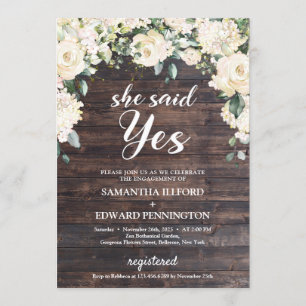 Rustic wood greenery white rose boho she said yes invitation