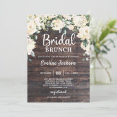 Rustic wood greenery white roses bridal brunch invitation (Standing Front)