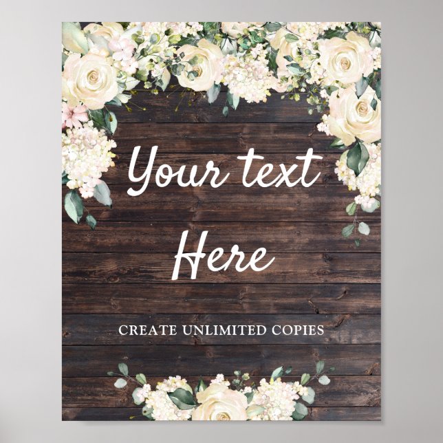 Rustic wood greenry white floral boho custom sign (Front)