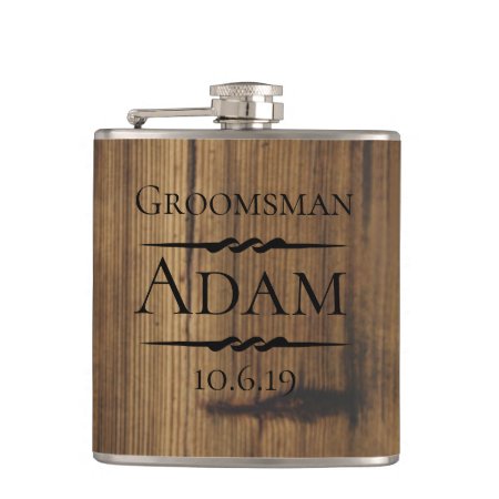 Rustic Wood Groomsman Personalized Flask