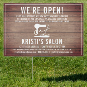 Rustic Wood Hair Salon Reopening Sign