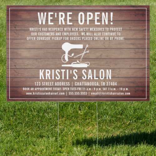 Rustic Wood Hair Salon Reopening Sign
