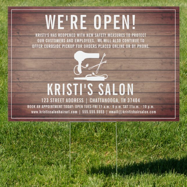 Rustic Wood Hair Salon Reopening Sign (Insitu)