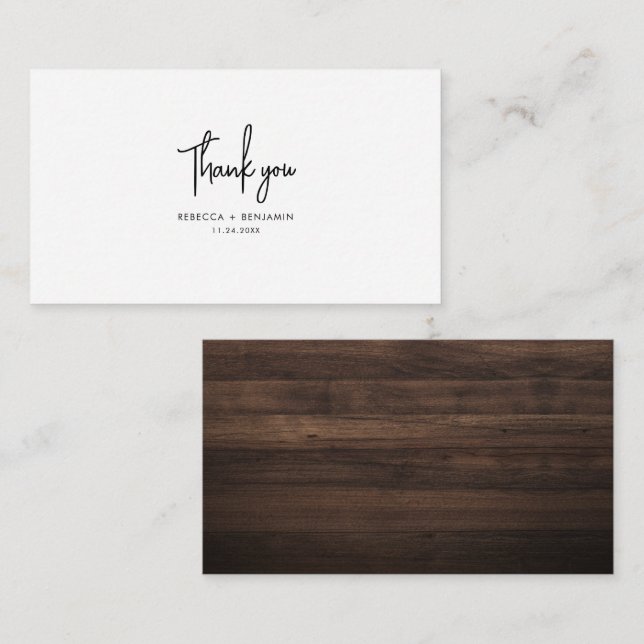 Rustic Wood Hand-Lettered Wedding Thank You Note Card (Front/Back)