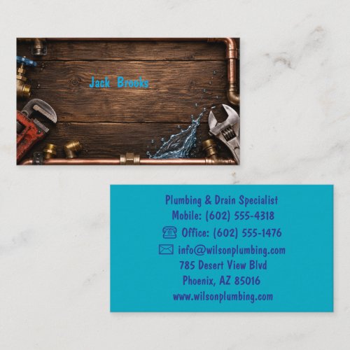 Rustic Wood Handyman Plumbing Water Pipe Business Card