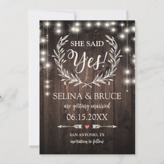 Rustic Wood Hanging Lights Save the Date Card