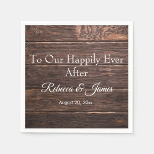 Rustic Wood Happily Ever After Wedding Party Napkins