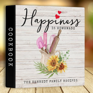Rustic Wood Happiness is Homemade Recipe Cookbook 3 Ring Binder