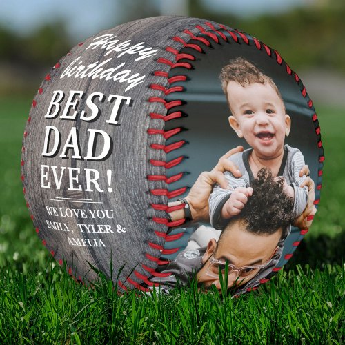 Rustic Wood Happy Birthday Best Dad Photo Collage Baseball