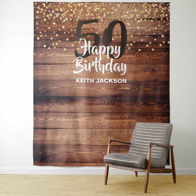 Rustic Wood Happy Birthday Year Photo Backdrop (In Situ)