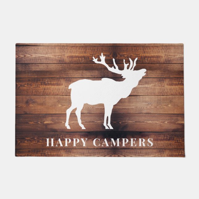 Rustic Wood Happy Campers Doormat (Front)