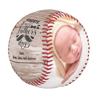 Rustic Wood Happy Father's Day Photo Baseball