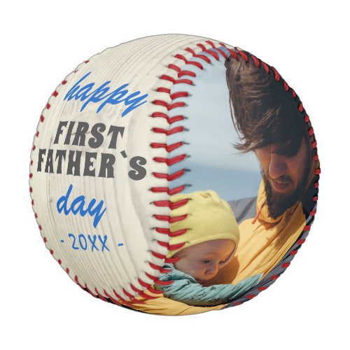 Rustic Wood Happy First Father`s Day 2 Photo Baseball - Rustic Wood Happy First Father`s Day 2 Photo Collage Baseball. Rustic wood background. Personalize it with two photos and year. You can change any text on the baseball or erase it. Personalized baseball is a perfect gift for a new dad on a Father`s day.