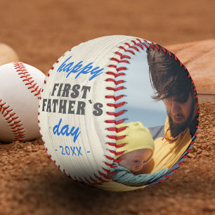 Rustic Wood Happy First Father`s Day 2 Photo Baseball
