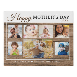 Rustic Wood Happy Mother’s Day 7 Photo Collage Faux Canvas Print