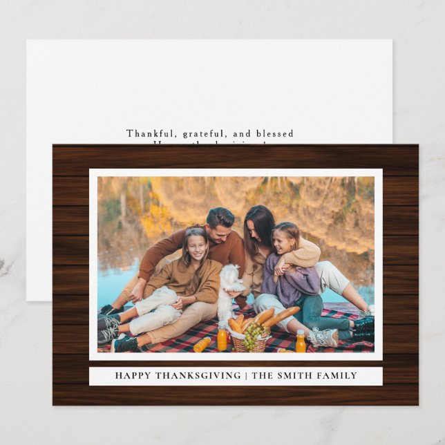 Rustic Wood Happy Thanksgiving Autumn Photo Holiday Card (Front/Back)
