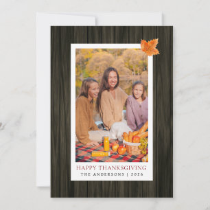 Rustic Wood Happy Thanksgiving Autumn Photo Holiday Card