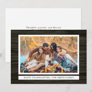 Rustic Wood Happy Thanksgiving Autumn Photo Holiday Card