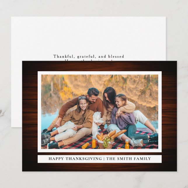 Rustic Wood Happy Thanksgiving Autumn Photo Holiday Card (Front/Back)