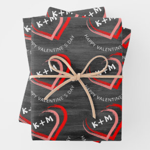 Rustic Wood Happy Valentine`s Day Heart Wrapping Paper Sheets