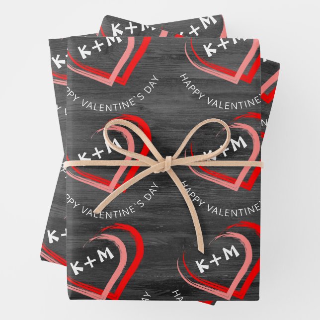 Rustic Wood Happy Valentine`s Day Heart Wrapping Paper Sheets (In situ)